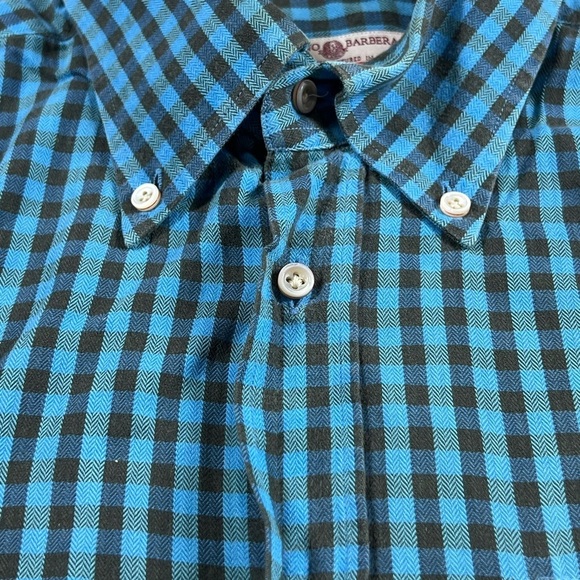 Luciano Barbera Size Large Classic Navy Gingham Cotton Twill Made in Italy Shirt - Picture 5 of 11